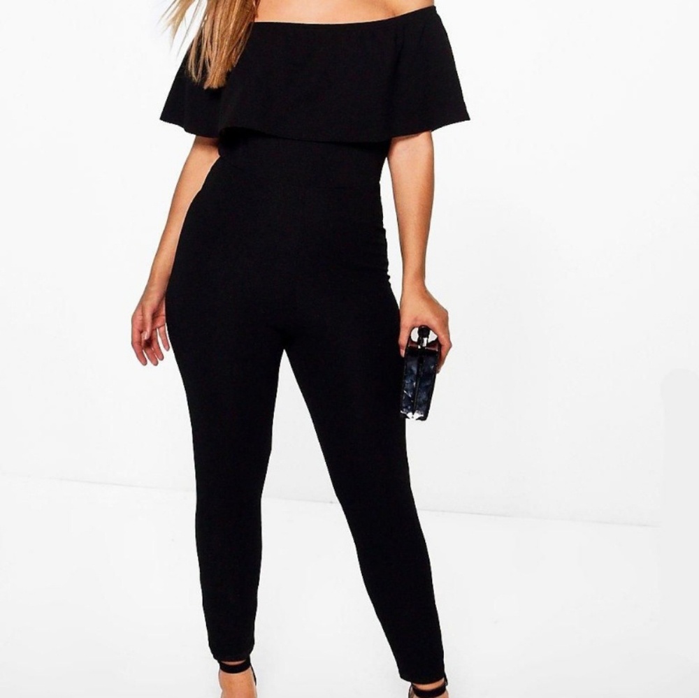 Off shoulder ruffle jumpsuit